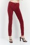 Women Skinny Fit High Waist Ribbed Stretchable Denim Jeans, Red