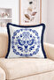 Double Bird and Heart Motif Tile Patterned Fringed Throw Pillow Cover Decorative Pillowcase - 2