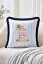 Pink Lifebuoy Tower and Palm Tree Figured Striped Nautical Themed Fringed-Tasseled Throw Pillow Cover - 2