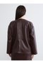 Alita City Farkıyla Soulife Burgundy Faux Leather Plain Oval Neck Long Sleeve Women's Blouse - 4