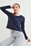 3 Thread Ribbed Sweatshirt with Ribbed Neckline - 3