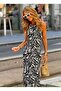 Women's Strappy Round Neck Zebra Patterned Long Single Jersey Dress - 4