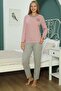 Striped Floral Embroidered Plus Size Pajama Set - 2