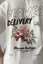 Crep Women's Flower Delivery Front and Back Printed Oversize T-Shirt 100% Cotton 24/1 Single Jersey - 2