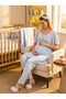 New Season Blue Summer Scallop Linen Detailed Special Design Short Sleeve Maternity Pajama Set with Breastfeeding Feature - 4