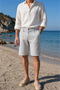 Men's White Gray Slim Fit Seersucker Striped Casual Stretch Shorts with Side Pockets