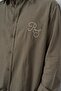 Men's Res Embroidered Long Sleeve Linen Oversized Shirt Khaki - 6