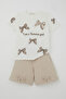 Girl's Shorts Set with Bow Patterned Shorts and Bow Accessories, Ages 1.5-5, Ecru - 3