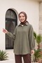 قميص موسلين بأزرار وقصة بيضاوية - لون كاكي - 4