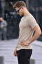 Men's Crew Neck Slim Basic Beige T-Shirt - 5