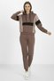 Women's Brown 3 Thread Zippered Hooded Sequin Sequin Embroidered Elastic Leg Tracksuit Set - 5203 - 3