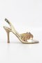 Norin Flexible Soft Non-Slip Sole (8 cm) Gold Metallic Stone Leaf Detailed Women's Heeled Shoes - 5