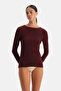 Burgundy Modal Cashmere Boat Neck Long Sleeve Top - 2