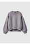 Girl's Dark Gray Ribbed Long Sleeve Crew Neck Sweatshirt