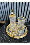 Premium Gold Glass Bathroom Set 4 Pieces with Mirrored Tray Crystal Patterned Liquid Soap Dispenser Toothbrush Holder Soap Dish Luxury Bathroom Accessory - 2