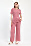 Women's Seasonal Short Sleeve Corded Pink Pajama Set - 6