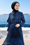 Patterned Lenda Chiffon Hijab Dress - Navy Blue - 2