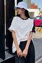 White Body T-Shirt with Black Stripes on the Shoulder - Oversize Crew Neck Short Sleeve T-Shirt - 2