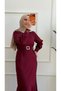 Burgundy Stone Belted Crepe Event Dress (with Zipper at the Back) - 2