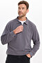 Men's Relax Fit Comfortable Cut Cotton 3 Thread Zippered Polo Neck Dark Gray Sweatshirt - 4