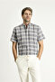 Short Sleeve Regular Fit Plaid Sports Cotton Button Collar Shirt