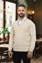 Standard Fit Cream Color Regular Cut V-Neck Patterned Knitwear Sweater - 6