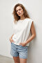 100% Cotton Single Jersey T-Shirt Women's Oversize Ecru T-Shirt Wide Shoulders Draped Sleeveless Loose Fit Compact Combed Cotton