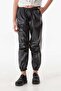 Faux Leather Elastic Waist Jogger Girl's Trousers - 4