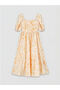 Orange Square Collar Patterned Poplin Waist-Slit Dress - 5