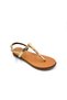 Genuine Leather Metal Leaf Detailed Gold Color Women's Stylish Flip-Flop Sandals