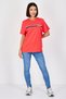 Women Round Neck Short Sleeve Brand Logo T-Shirt, Red - 3