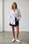 Women's White Hidden Placket Floral Patterned Oversize Poplin Shirt Alc-X15503