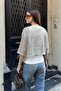 Women's Beige Athlete-Style Sequined Mesh Blouse - 7