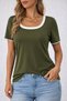 New Season Women's Short-Sleeved Round-Neck White Stripe Detailed Viscose Holiday Blouse - 2