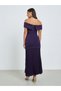 Purple Off-Shoulder Pleated Maxi Dress - 5