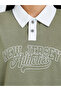 Green Slogan Contrast Collar Oversized Polo T-Shirt - 5