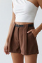 Brown Double Pocket Pleated Detailed Belted Shorts Alc-X15504 - 4