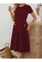 Women's Short Sleeve Crew Neck Midi Imported Crepe Dress with Pocket Detail - 2