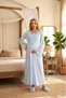 New Season Blue Summer Full Length Elegant Lace Design Short Sleeve Maternity Maternity Dressing Gown Nightgown Set - 4
