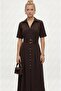 Women's Alisa Belted Gold Buttoned Long Woven Brown Shirt Dress
