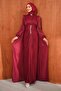 Burgundy Stone Detailed Draped Janjan Evening Dress - 3