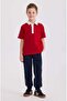 Boy's Red Polo Collar Short Sleeve T-Shirt 4-12 Years Old Red