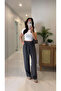 Firorte Anthracite Waist Detailed Striped Trousers
