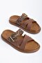Ella Women's Tan-Leopard Skin Gold Detailed Poly Sole Slippers