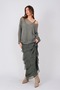 Women's Slim-Looking Layered Long Khaki Italian Silk Skirt - 7