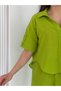 Women's Single Pocket Detailed Short Sleeve Shirt-Pants Linen Set - 4