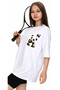 Girl's Oversized White Color Short Sleeve T-Shirt with Panda Pattern and'Hi' Written on the Front and Back