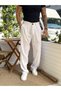 Pleated Viscose Linen Baggy Trousers Cream