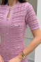 Women's Pink Glitter Lined Short Sleeve Summer Fabric Long Elegant Knitwear Dress (S/M) - 3