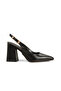 Black Leather, Pointed Toe, Open Back, Large Buckle, 9cm Covered Heel, New Season - 4